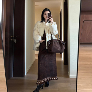 【楼外楼】新中式织金烂花苞羽绒服女款冬季中长款国风宽松外套女