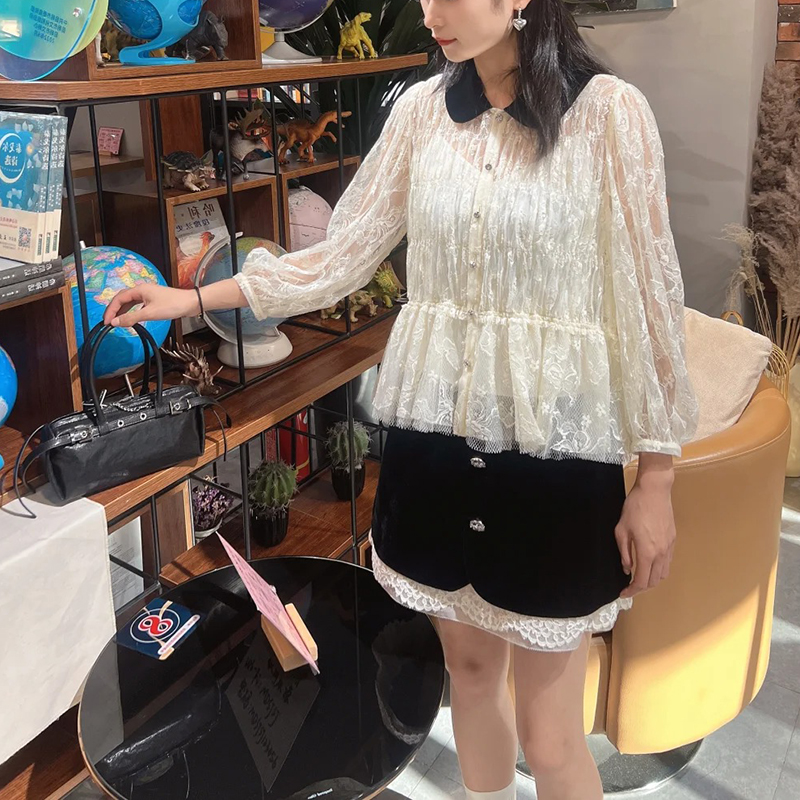 礼服套装蕾丝宫廷风衬衫春季新款时尚高级感丝绒底亮片半裙套装