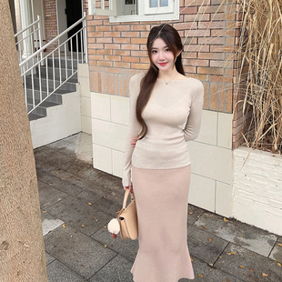 Fishtai富士山下_气质鱼尾羊毛针织半身裙2025秋冬小个子包臀裙子