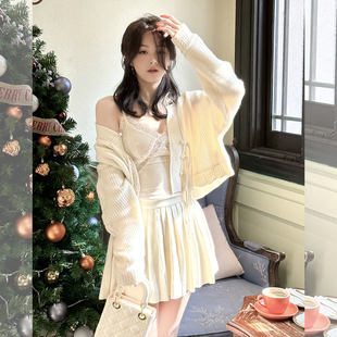 顾小落杳杳归霁新中式盘扣针织开衫上衣半身裙套装女气质显瘦短裙