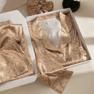 小红书推荐 高级感千金风家居服套装 冰丝长袖 金色KT睡衣女春秋季