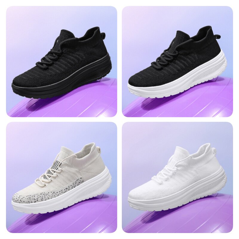 多运动走路舒适新品一脚蹬松紧带网布透气厚底增高训练女鞋健步男