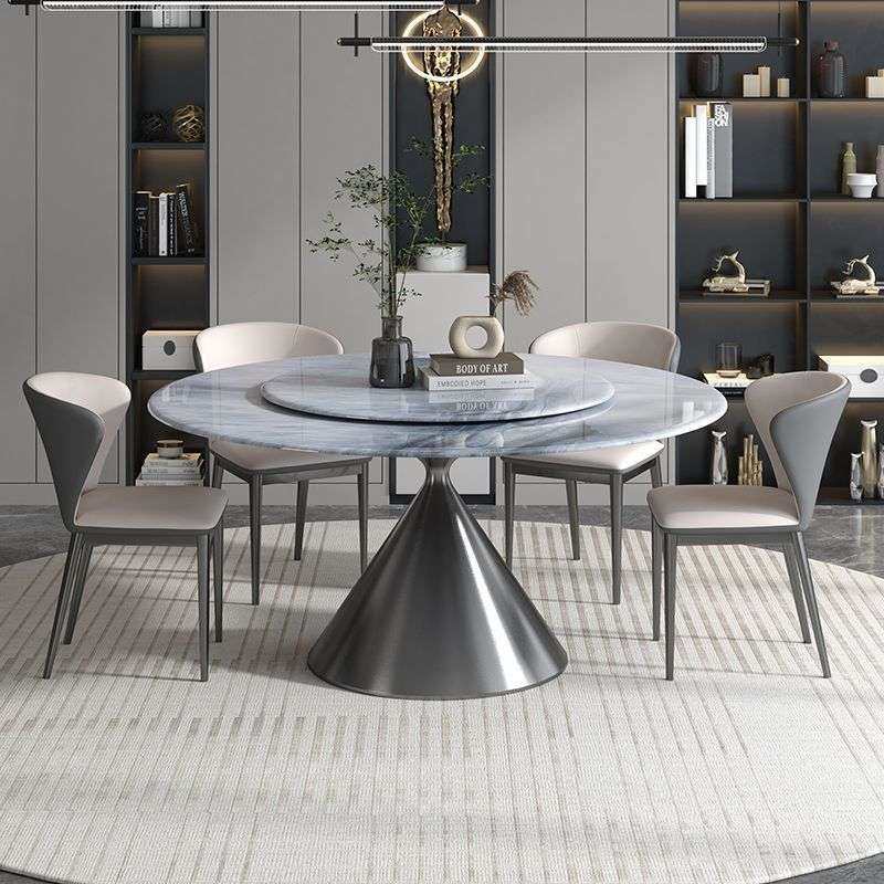 现代圆形超晶石餐桌椅组合家用小户型岩板饭桌微晶石送转盘小型桌