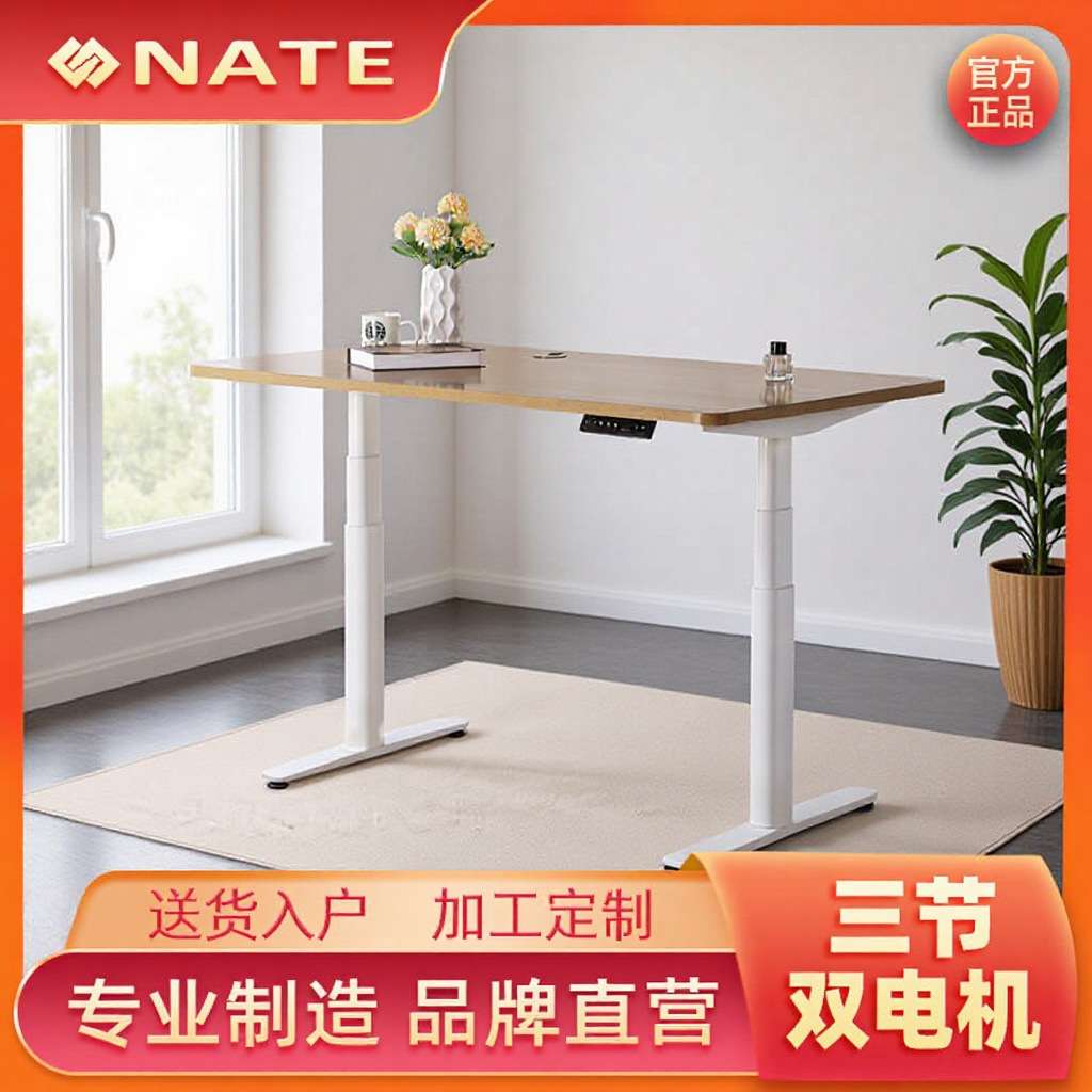 椭圆电动升降桌腿耐特双电机桌脚书桌支架电脑桌可升降桌架办公桌