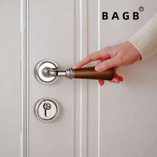 風胡桃木門鎖 BAGB中復古室內臥室磁吸靜音房門鎖家用木門門把手式