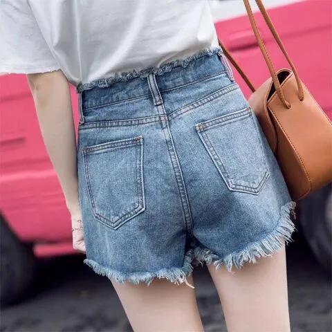 夏热裤超性感高腰宽松牛仔短裤毛边韩版女潮复古大码网红阔腿