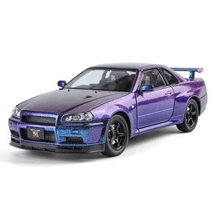 仿真1玩具跑车模型GTR3424带回力尼桑大号合金儿童礼物 灯光收藏