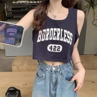 玫红色小背心上衣坎肩辣妹小衫 女 短款 外穿吊带内搭夏显瘦T恤无袖