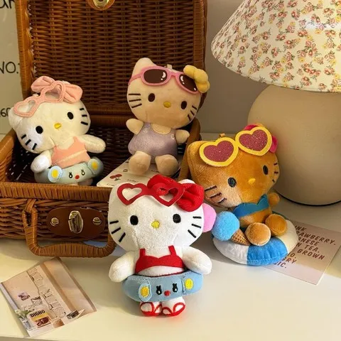 玩偶毛绒凯蒂kt猫hellokitty黑皮钥匙包包夏威夷小挂件公仔挂饰
