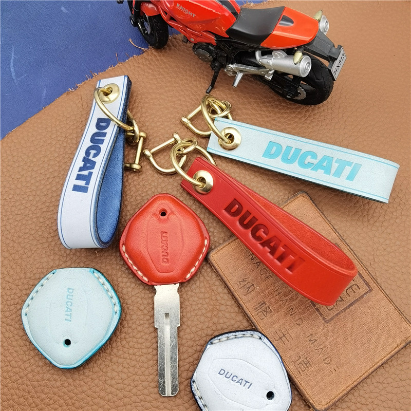 v4适用21款杜卡迪街霸摩托车改装手工牛皮个性定制钥匙壳套扣简约