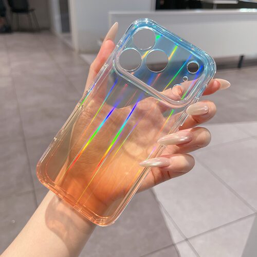 秒变适用苹果17promax手机壳精孔渐变极光镭射夏日ins简约百搭phone16个性透明15全包防摔IMD男女情侣保护套