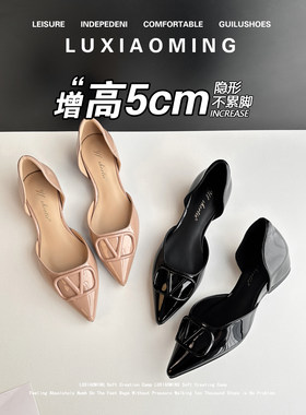 V扣包头凉鞋尖头内增高中空单鞋