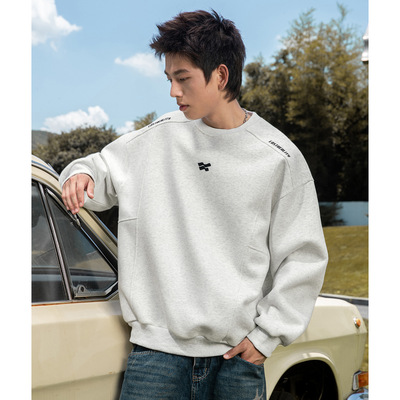 400G重磅分割结构廓形圆领卫衣男秋款潮牌运动上衣撞色印花套头衫