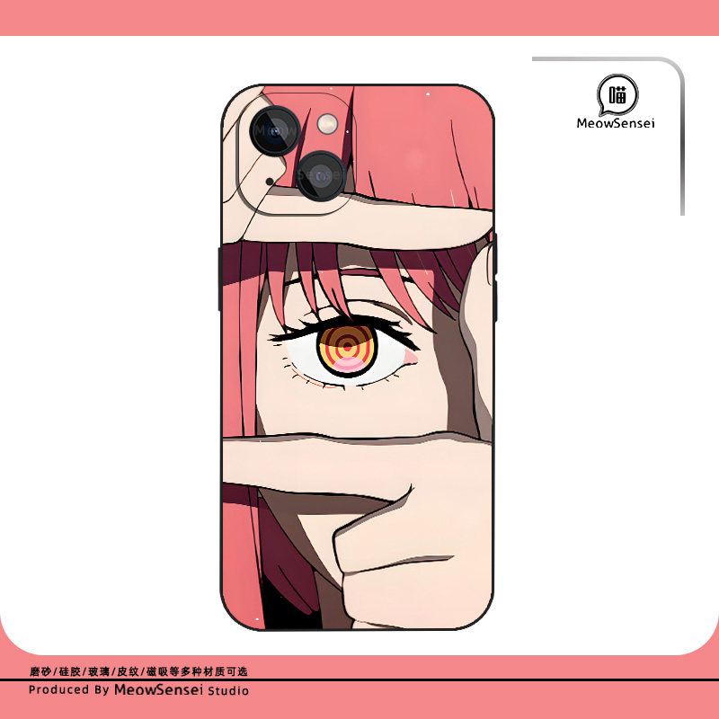 玛奇玛日漫电锯人手机壳适配苹果15小米14磁吸13全包防摔12液态硅胶VIVO华为OPPO玻璃iPhone16ProMax动漫软壳