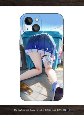 蓝百褶裙美少女街头二次元手绘插画手机壳磁吸磨砂硅胶软壳日系甜酷个性小众网红潮流学生男女全包防摔保护套
