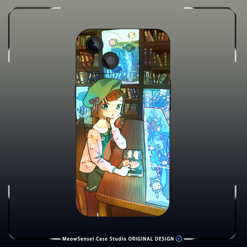 日系梦幻海洋书屋少女文艺插画手机壳适用于苹果17液态硅胶17E磨砂16小众个性Air磁吸iPhone18ProMax全包防摔