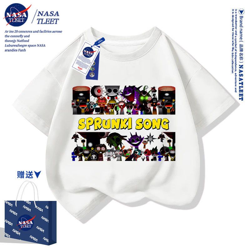 NASA联名Sprunki 音乐节奏盒子衣服儿童童装卡通男童女童半袖上衣