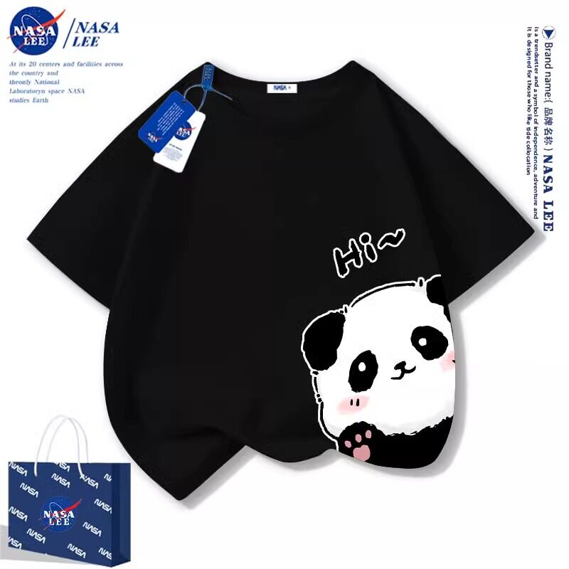 NASA男童短袖t恤夏季2025新款洋气熊猫衣服女童纯棉半袖夏装
