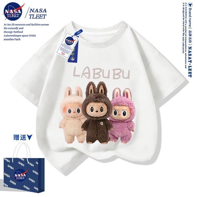 NASA联名短袖T恤上衣儿童夏季新款休闲卡通男女亲子半袖t桖潮牌