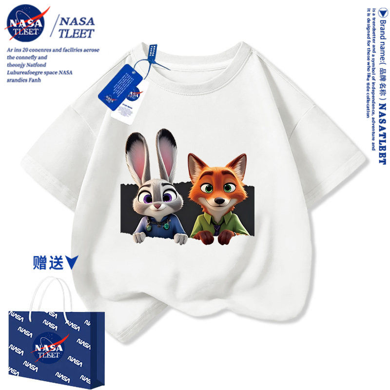 NASA疯狂动物城朱迪尼克儿童短袖T恤夏季男女童纯棉半袖衫亲子装