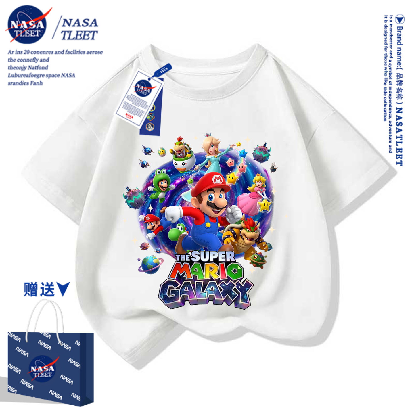 NASA玛丽马里奥潮流游戏短袖t恤衫男女大中小儿童装学生半袖衫潮