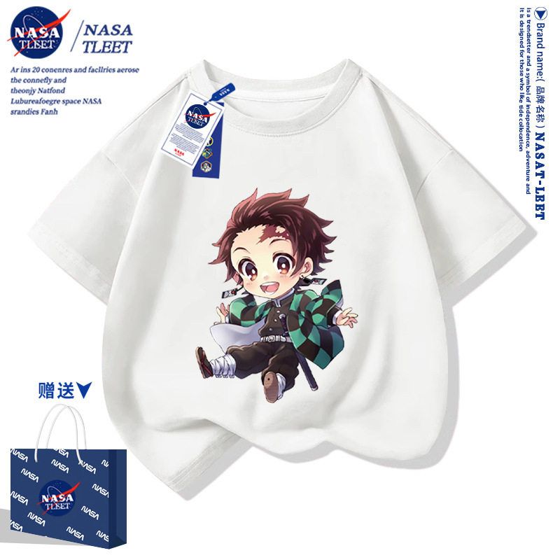 NASA联名灶门炭治郎印花男女孩子学生中小儿童t恤棉短袖夏装新款
