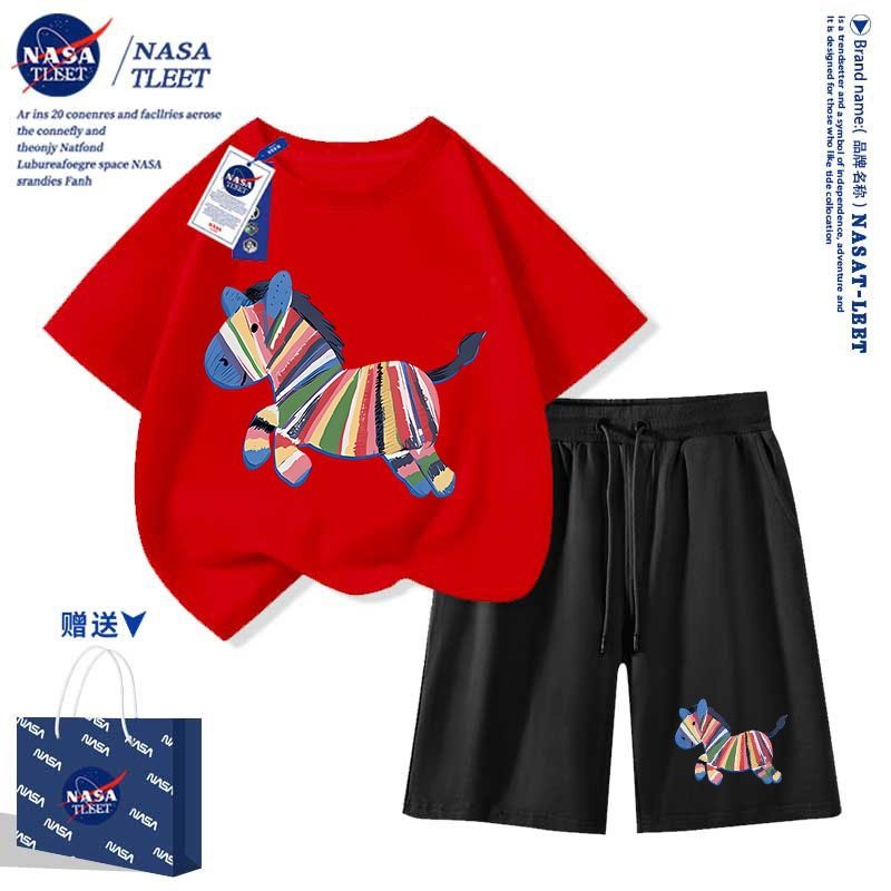 NASA本命年马年红色衣服拜年服2026短袖T恤亲子装t恤衫半袖套装