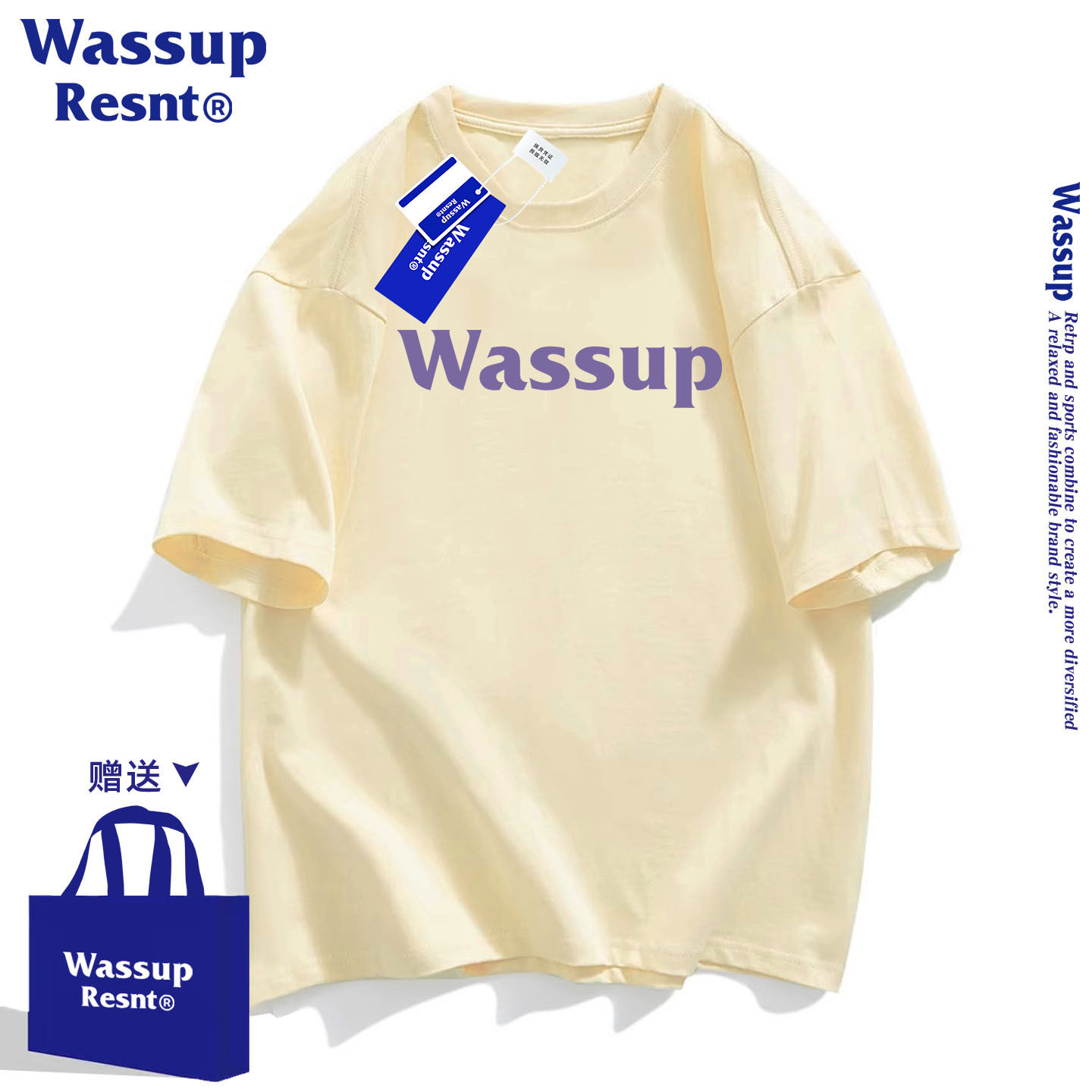 WASSUP官网正品纯棉短袖T恤男女国潮牌情侣装宽松美式上衣服t恤