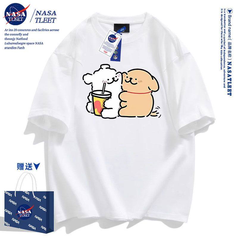 NASA联名线条小狗男女纯棉休闲运动短袖T恤夏季2025时髦半袖上衣