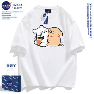 NASA联名线条小狗男女纯棉休闲运动短袖T恤夏季2025时髦半袖上衣