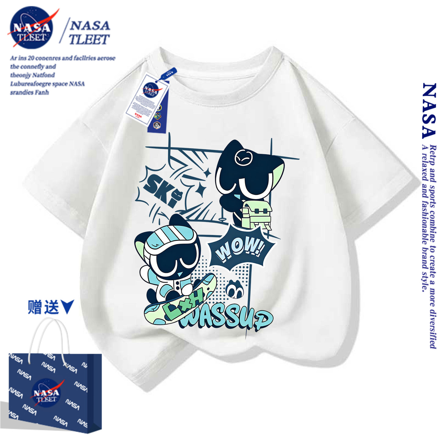 NASA罗小黑战记联名衣服儿童动漫小黑猫妖短袖T恤半袖衫夏装新款