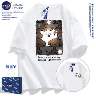 NASA联名纯棉卡通短袖t恤男款2025款夏装潮流牌宽松休闲黑色上衣