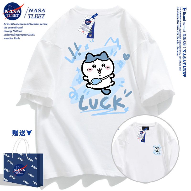 NASA联名chiikawa短袖t恤女2025新款学院风初中生夏季纯棉半袖男