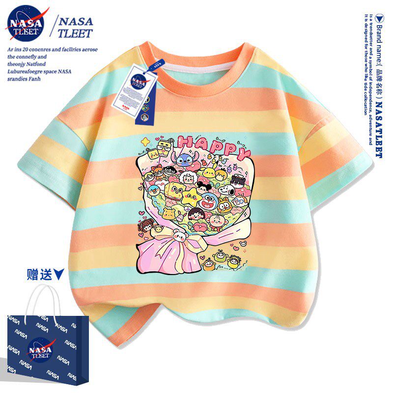 NASA联名新款卡通动漫海绵宝宝哆啦A梦纯棉短袖夏季圆领洋气上衣