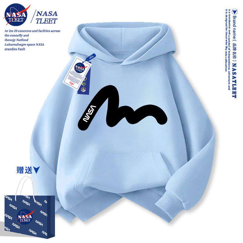 NASA男童卫衣秋冬季新款儿童加绒连帽衫大童时髦秋装洋气女童上衣