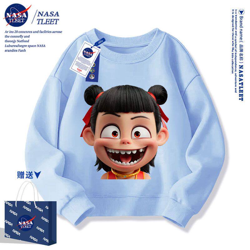 NASA联名卡通动漫周边哪吒印花男女儿童时尚春秋装上衣服圆领卫衣