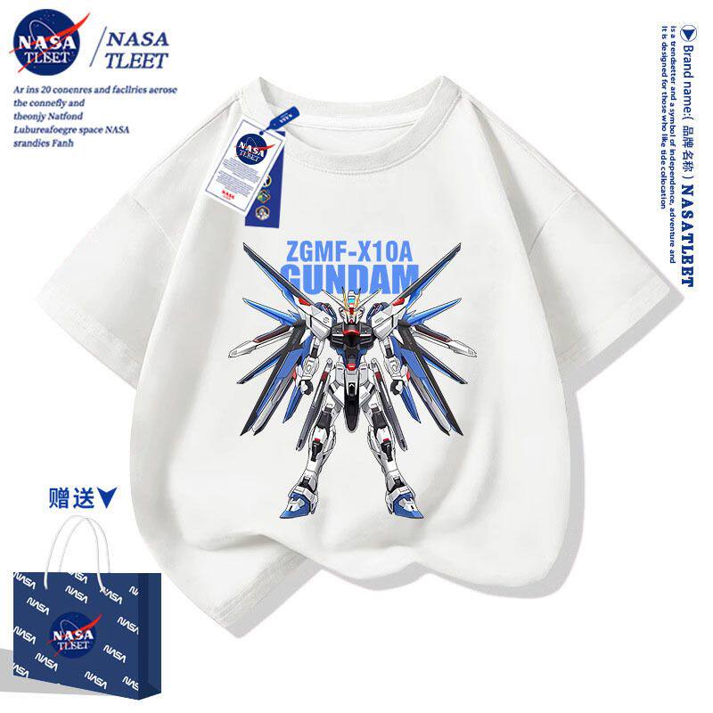 NASA联名Gundam高达联名短袖T恤男童机动战动漫周边夏季纯棉衣服