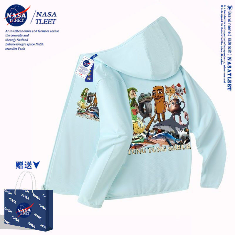 NASA通通哥木棍人国外山海经男女童防晒衣儿童外套夏季透气遮阳服