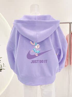 女童外套春秋款2025新款秋季中大童秋装洋气开衫紫色连帽儿童卫衣