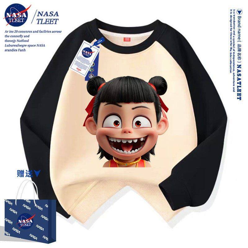 NASA联名动漫哪吒学生卫衣男女童春秋装拼接长袖衣服新