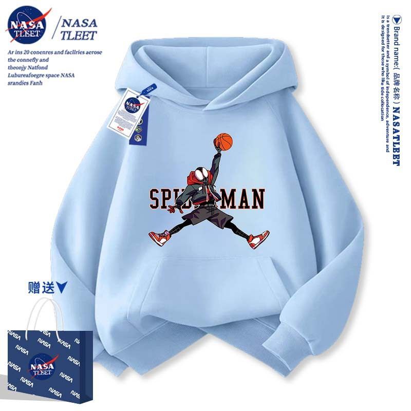 NASA男童卫衣秋冬季新款儿童加绒连帽衫大童时髦秋装洋气女童上衣