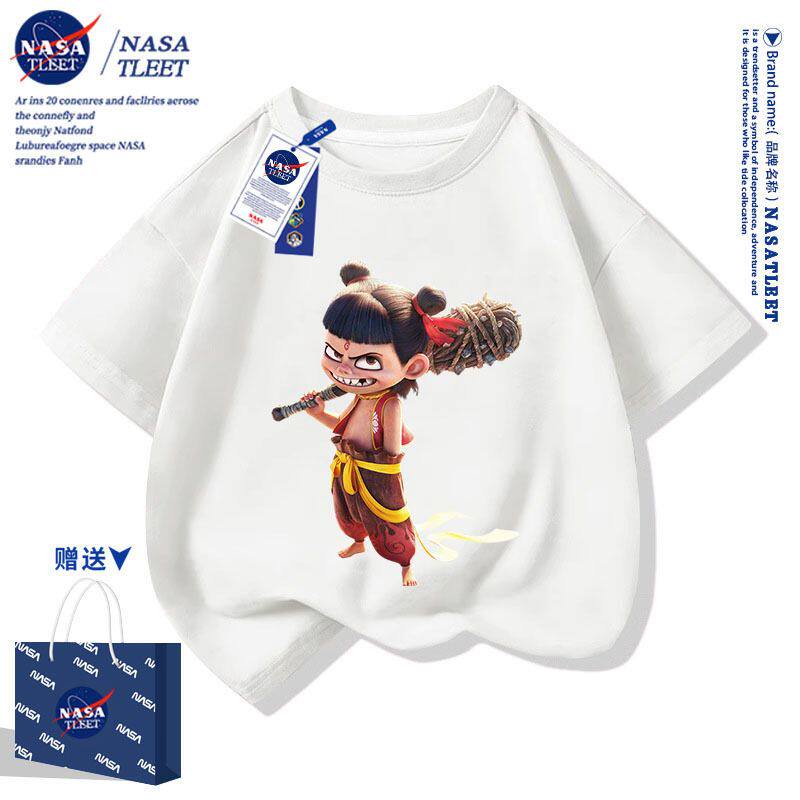 NASA联名哪吒短袖t恤男女孩衣服夏季半袖纯棉衫中小儿童上衣周边