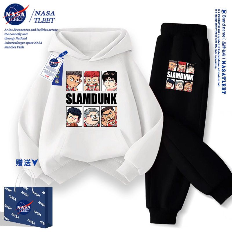 NASA男童加绒卫衣秋冬款2025新款春秋童装中大童秋装儿童连帽套装