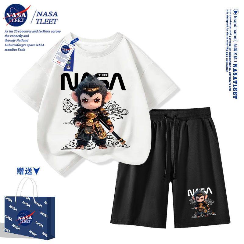 NASA联名男女童短袖t恤夏装新款儿童黑神话悟空半袖潮流衣服套装