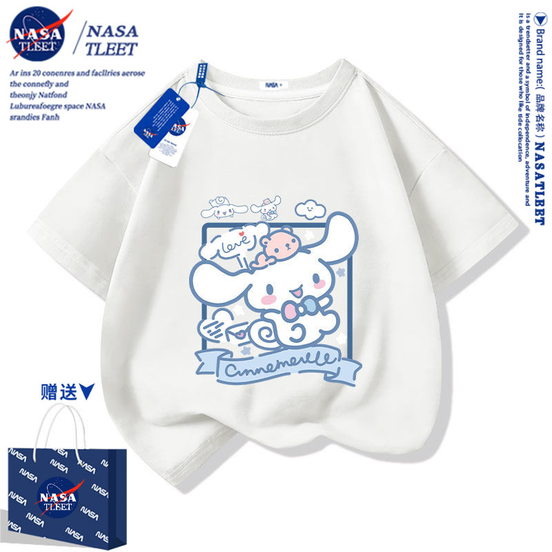 NASA玉桂狗女童短袖t恤夏季薄2025新款儿童纯棉半袖体恤女孩夏装