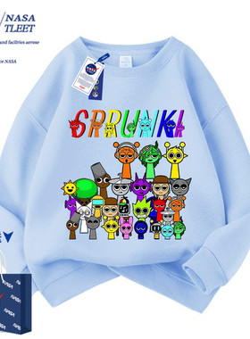 NASA男女童装节奏盒子宽松上衣新款卡通游戏sprunki圆领卫衣春秋