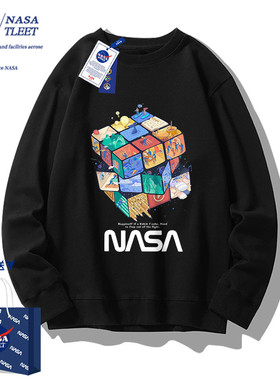 NASA男童卫衣春秋款2025新款潮牌童装中大童儿童黑色上衣秋装长袖