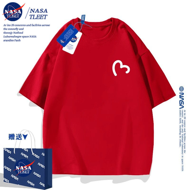 NASA红色儿童短袖t恤纯棉夏季新款爱心半袖本命年衣服童夏装