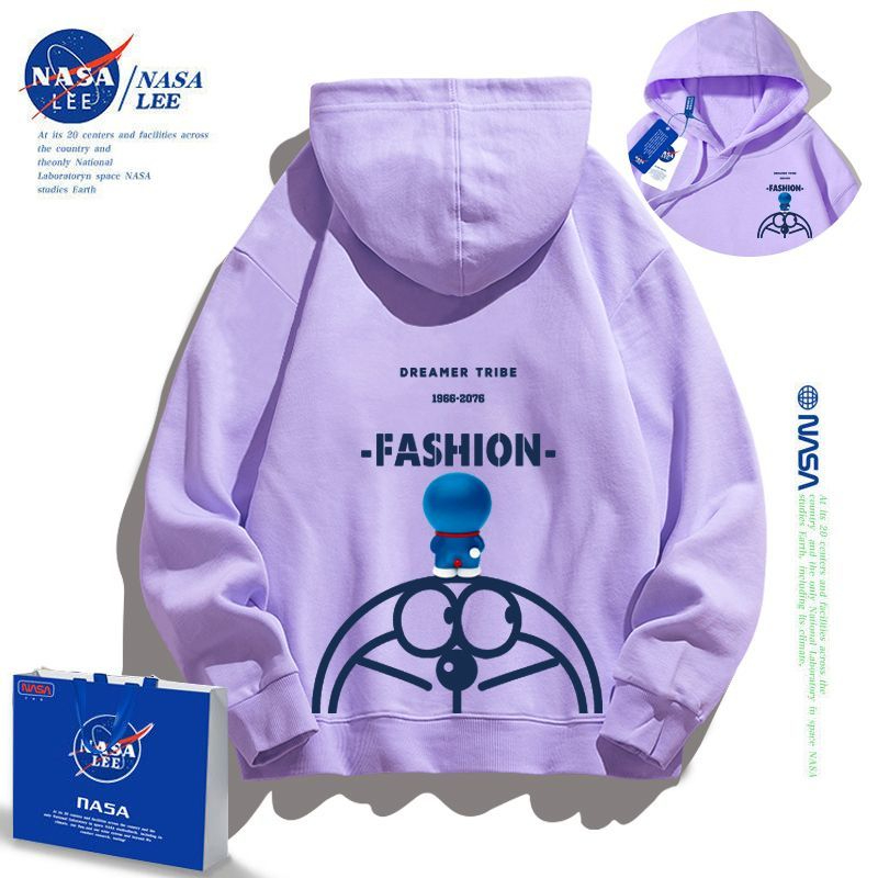 NASA联名哆啦A梦2024春秋儿童外套女春秋外穿盐系紫色连帽卫衣