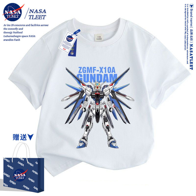 NASA高达衣服男女童纯棉儿童机器机甲机动战士短袖t恤衫夏装潮牌